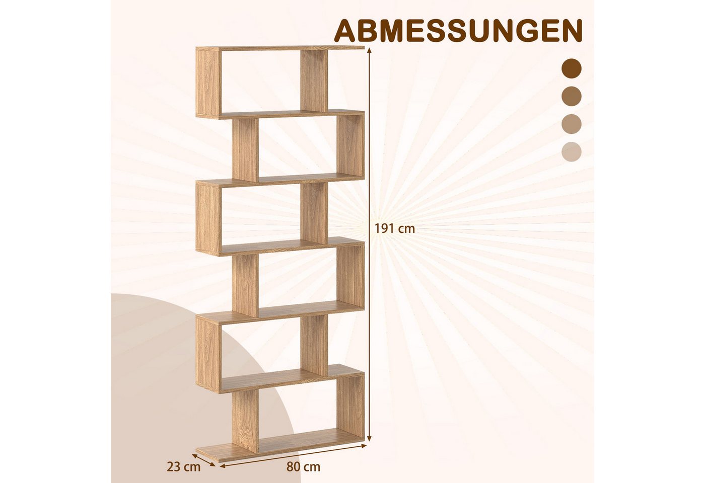 COSTWAY Bücherregal, Standregal mit 6 Fächern, 20 kg/Ebene, 80x23x192cm, natur Bild 5