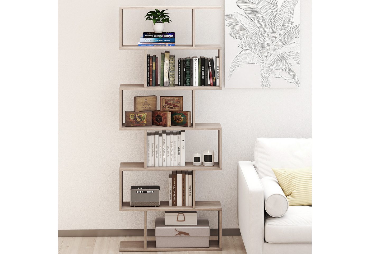 COSTWAY Bücherregal, Standregal mit 6 Fächern, 20 kg/Ebene, 80x23x192cm, grau Bild 3