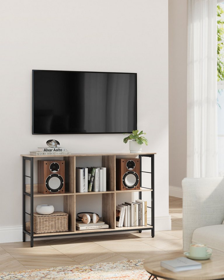 VASAGLE Bücherregal für Wohnzimmer, Schlafzimmer, Arbeitszimmer, Küche, Regal mit 2 Ebenen, Standregal mit 6 Fächern, 33 x 120 x 80 cm