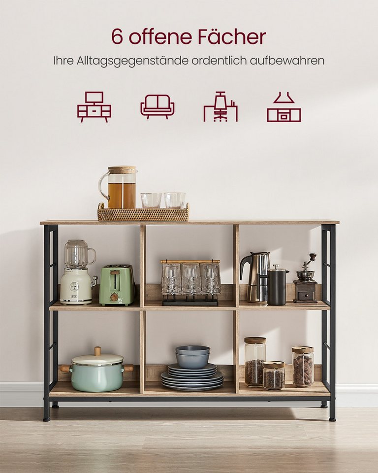 VASAGLE Bücherregal für Wohnzimmer, Schlafzimmer, Arbeitszimmer, Küche, Regal mit 2 Ebenen, Standregal mit 6 Fächern, 33 x 120 x 80 cm Bild 3