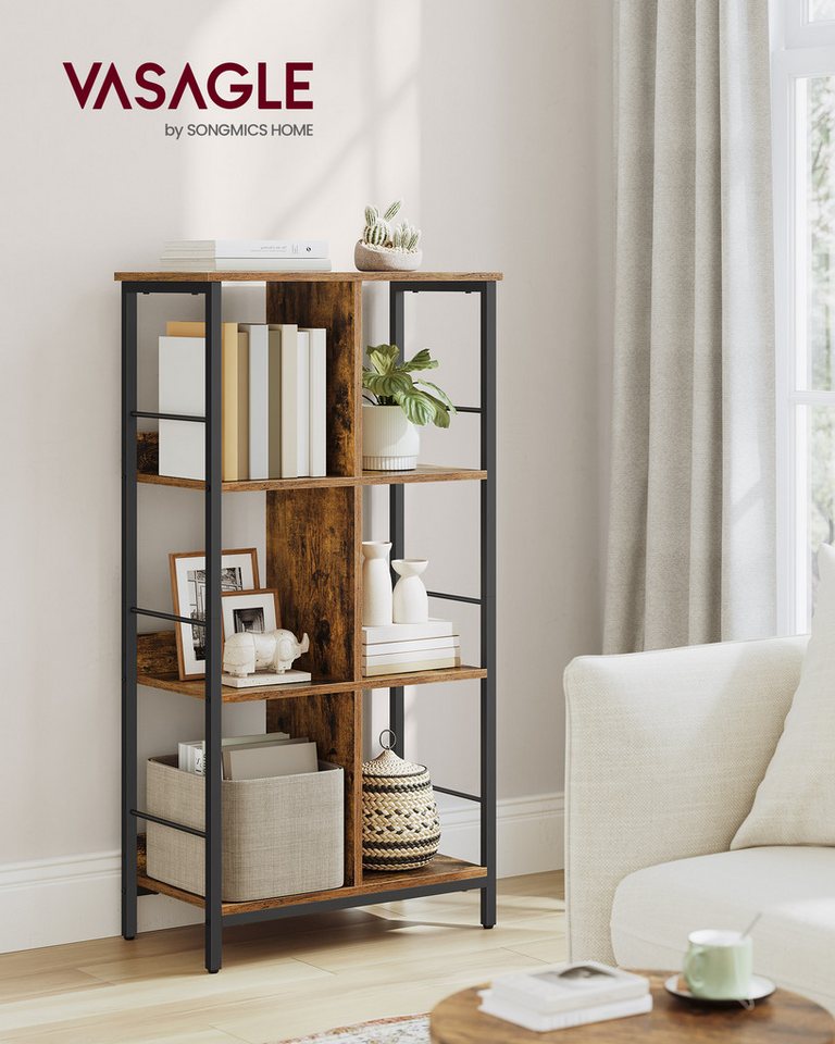 VASAGLE Bücherregal für Wohnzimmer, Schlafzimmer, Arbeitszimmer, Küche, Regal mit 3 Ebenen, Standregal mit 6 Fächern, 30 x 60 x 114 cm