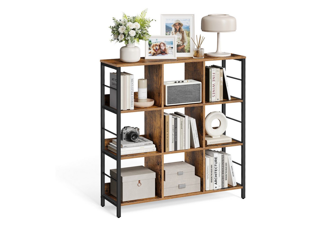 VASAGLE Bücherregal für Wohnzimmer, Schlafzimmer, Arbeitszimmer, Küche, Regal mit 3 Ebenen, Standregal mit 9 Fächern, 33 x 100 x 103.1 cm Bild 2
