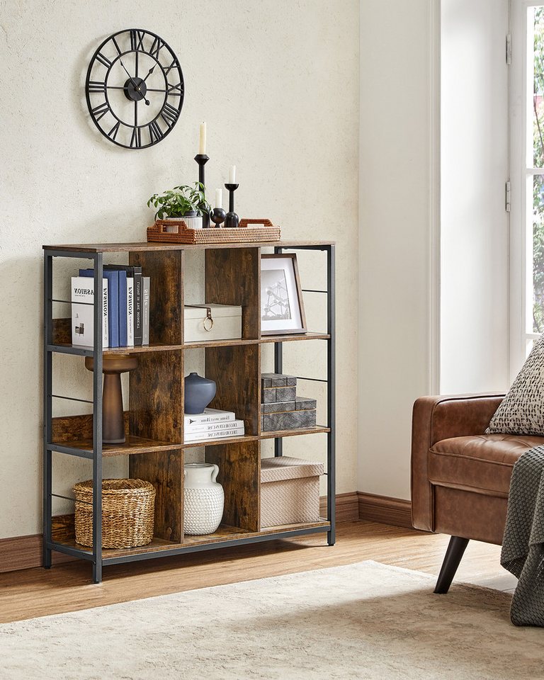 VASAGLE Bücherregal für Wohnzimmer, Schlafzimmer, Arbeitszimmer, Küche, Regal mit 3 Ebenen, Standregal mit 9 Fächern, 33 x 100 x 103.1 cm Bild 5