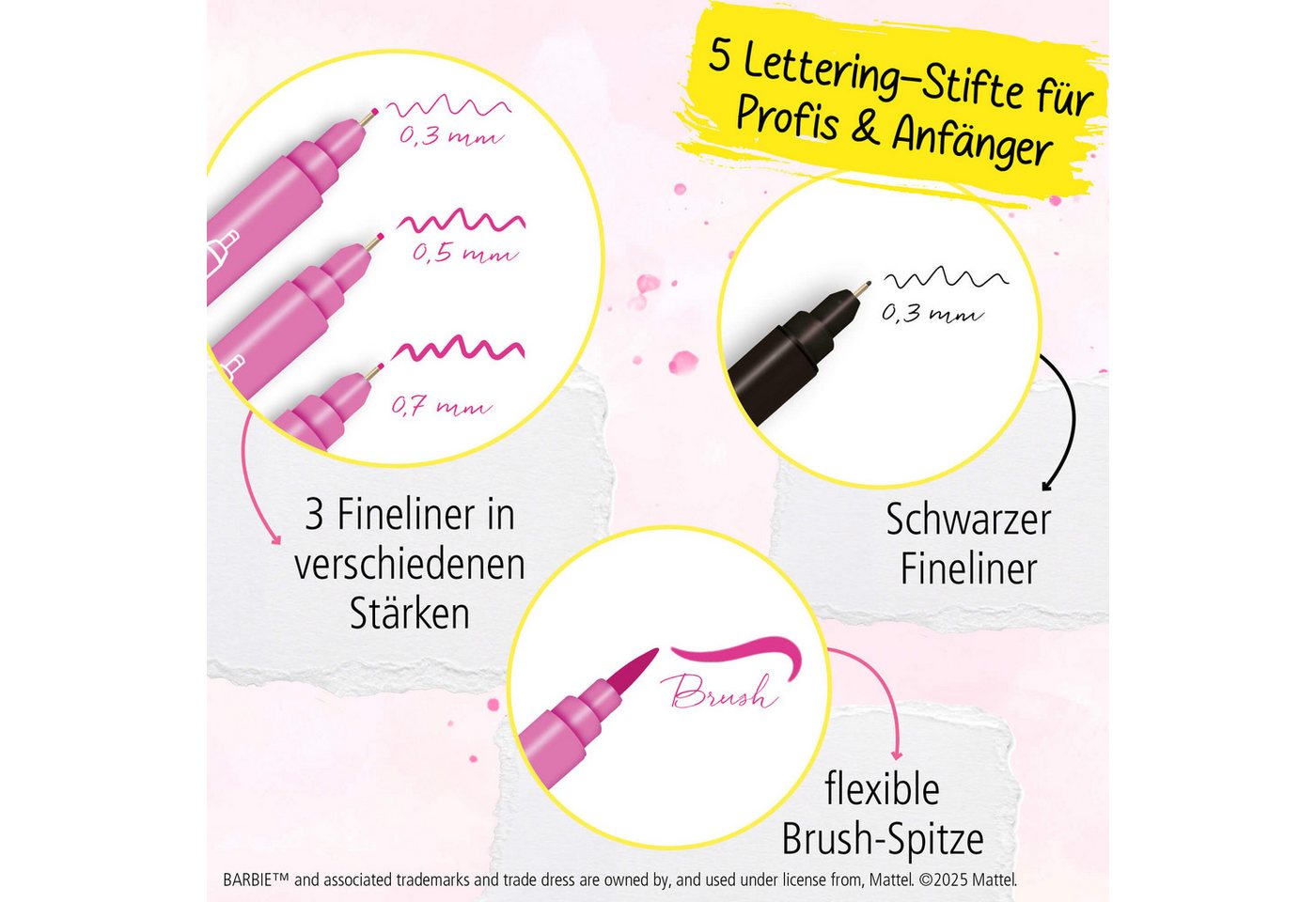 Online Pen Fineliner Pink Lettering, mit Brush Pen, Kalligrafie Pen und Fineliner