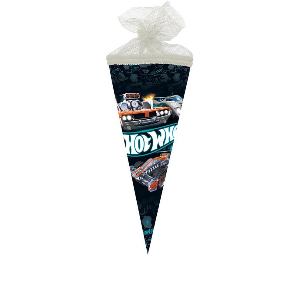 Nestler Schultüte Hot Wheels Action Race, 22 cm, rund, mit Tüllverschluss, Zuckertüte für Geschwister