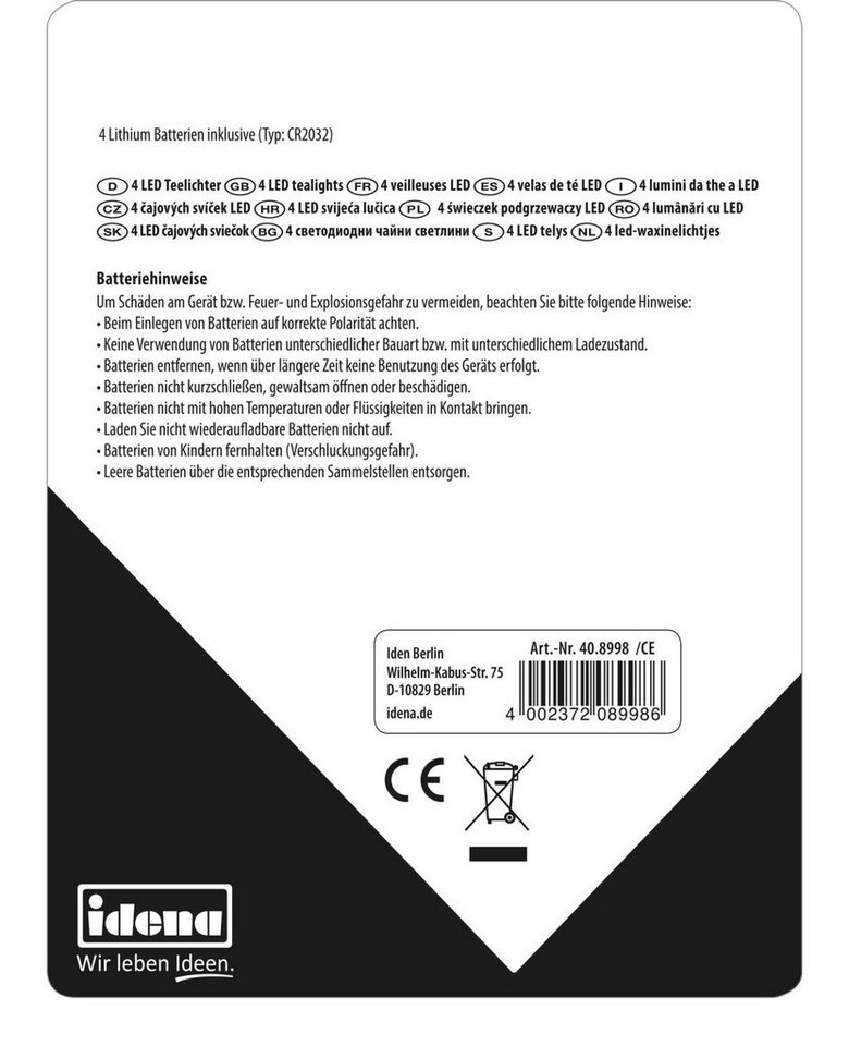 Idena LED-Kerze Idena 408998 - LED Teelichter, 4 Stück in Warmweiß, elektrische Kerzen, Flackerfunktion Bild 5