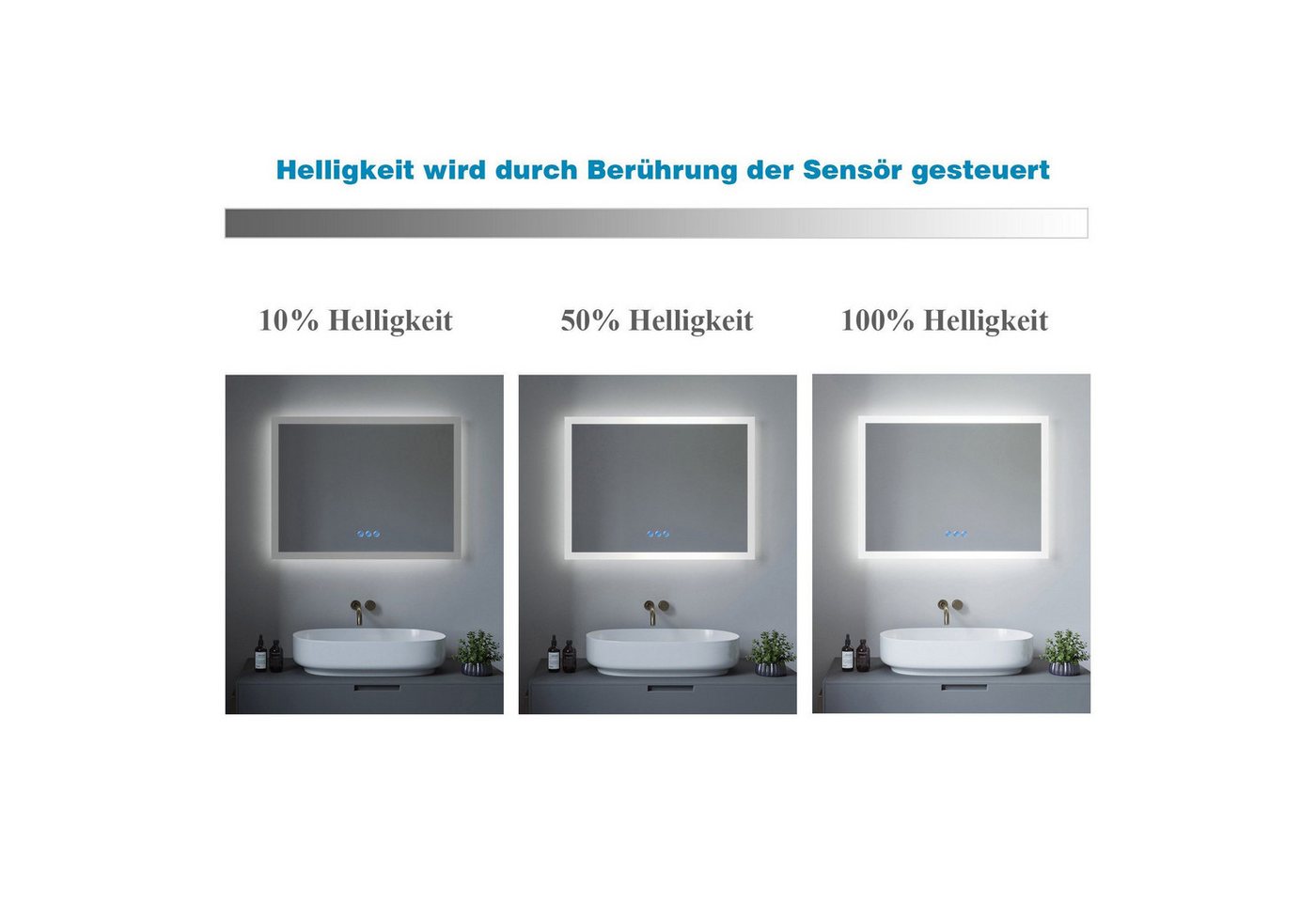 AQUALAVOS Badspiegel LED Badezimmerspiegel 100x70 cm Beschlagfrei Lichtspiegel Wandspiegel, 100x70 cm, 2 Lichtfarben Dimmbar, Memory-Funktion, Touch /Wandschalter Bild 3