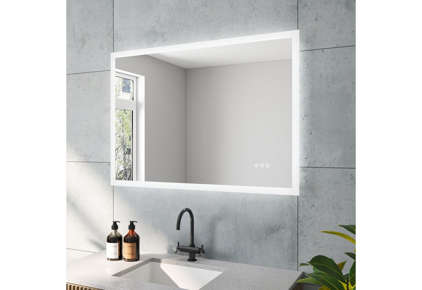AQUALAVOS Badspiegel LED Badezimmerspiegel 100x70 cm Beschlagfrei Lichtspiegel Wandspiegel, 100x70 cm, 2 Lichtfarben Dimmbar, Memory-Funktion, Touch /Wandschalter Bild 4