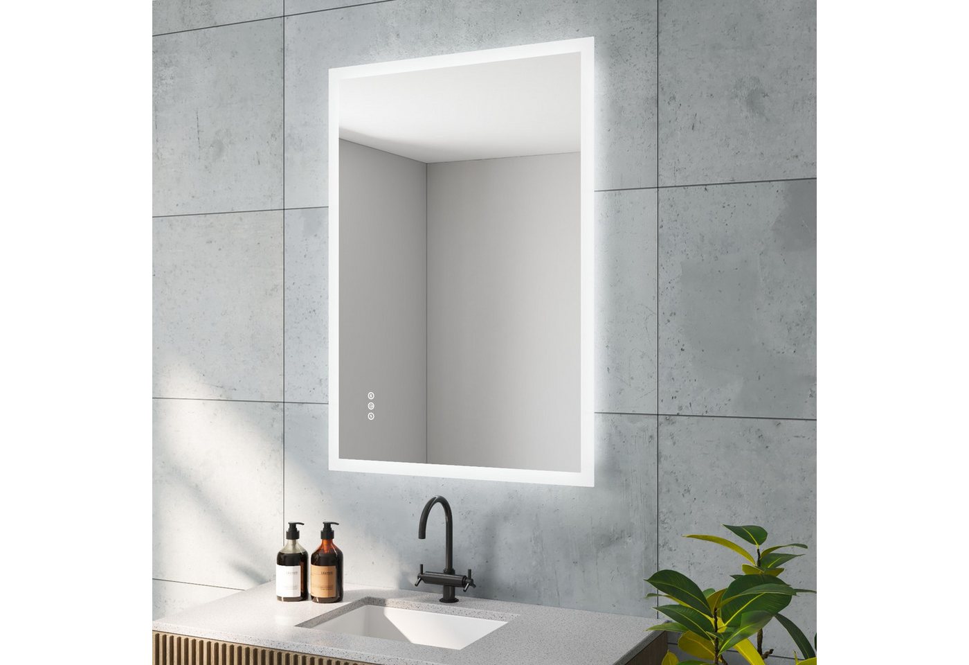 AQUALAVOS Badspiegel LED Badezimmerspiegel 100x70 cm Beschlagfrei Lichtspiegel Wandspiegel, 100x70 cm, 2 Lichtfarben Dimmbar, Memory-Funktion, Touch /Wandschalter Bild 5