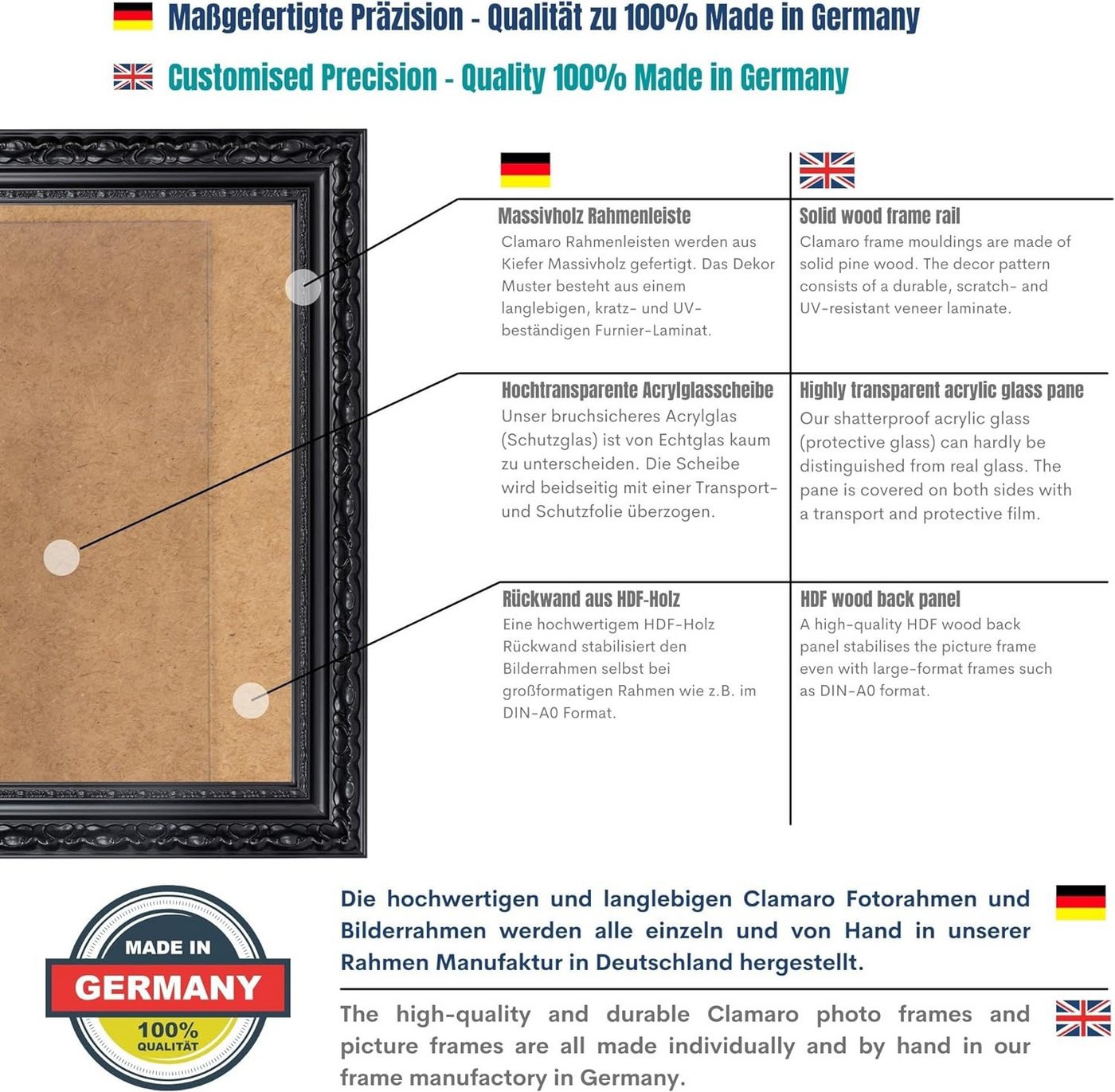 Clamaro Bilderrahmen, Bilderrahmen 'OTTO' CLAMARO Antik Massivholz Schwarz Matt Bild 5