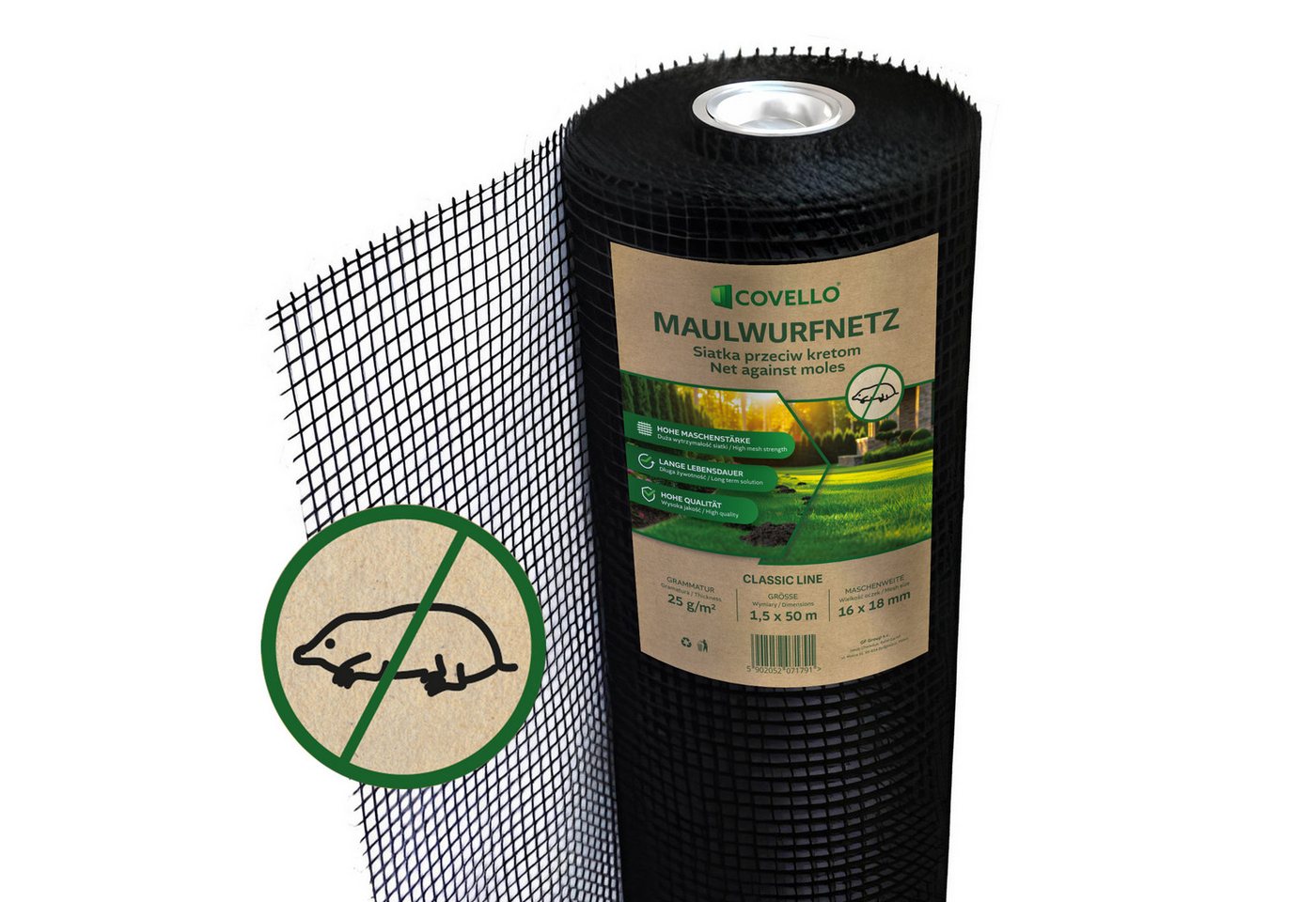 Covello Maulwurfgitter Maulwurfnetz Classic Line 25g/m² Maulwurfschutz Laubschutznetz, 5000x150x0,02 cm, 50m x 1,5m = 75m², Teichnetz Gartennetz Vogelschutznetz Wühlmausschutz Maulwurfsperre, verschiedene Längen und Breiten wählbar Bild 5