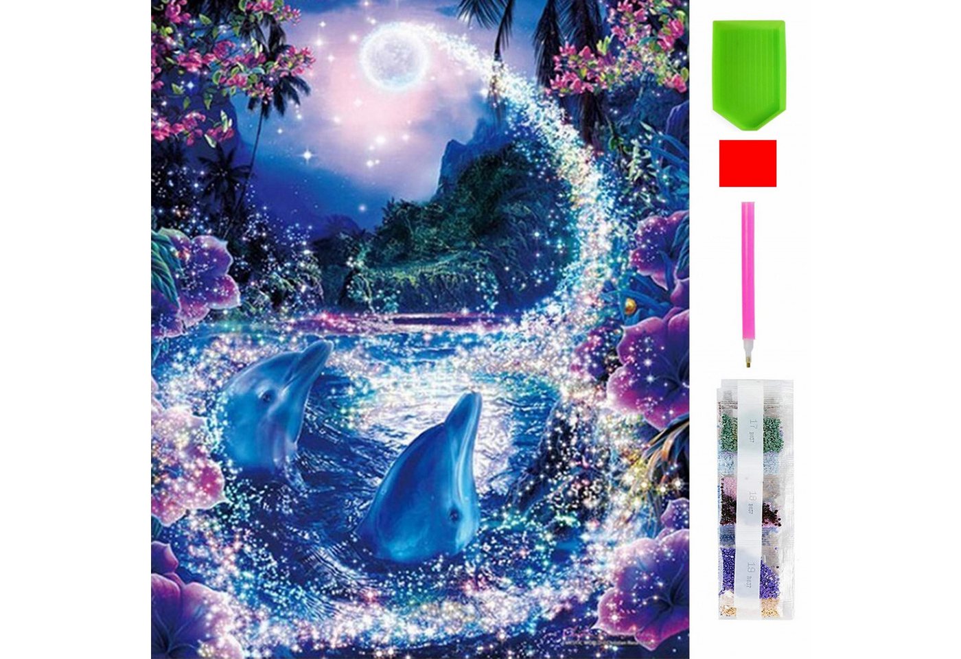 Realb2b Malen nach Zahlen XL 5d Diamond Painting Delfine Malen nach Zahlen 50x65cm (Komplettset für 5D Diamond Painting inklusive Leinwand, Diamanten und Werkzeugen, Diamond Painting Set mit Zubehör für DIY-Kreativität und Entspannung), 50x65cm 5D Diamond Painting mit präziser Klebeschicht & Zubehör