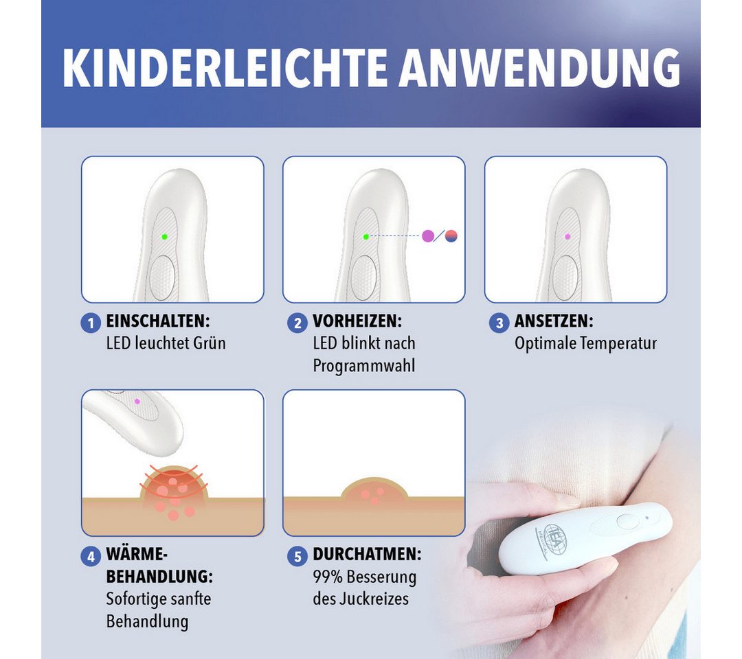 IEA Medical Insektenstichheiler CH3000A Bundle inkl. Schutztasche - Medizinprodukt, batteriebetrieben, Bundle, Stichheiler und Tasche, Wärmeanwendung, ohne Chemie & Cremes, kompakt für Reise und Alltag Bild 4