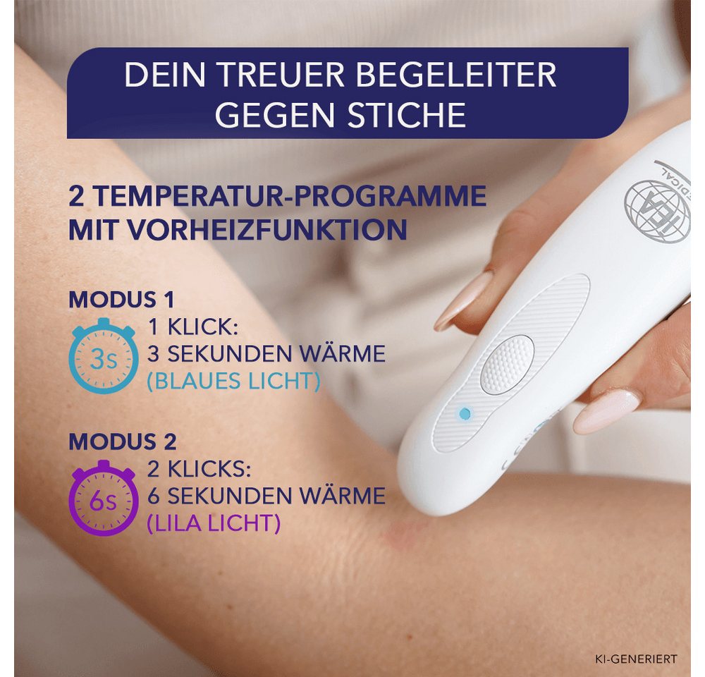 IEA Medical Insektenstichheiler 2er Set Elektrischer Stichheiler Batterie, 2 Modi, kompakt, 2er Set, Wärmeanwendung, ohne Chemie & Cremes, kompakt für Reise und Alltag Bild 2