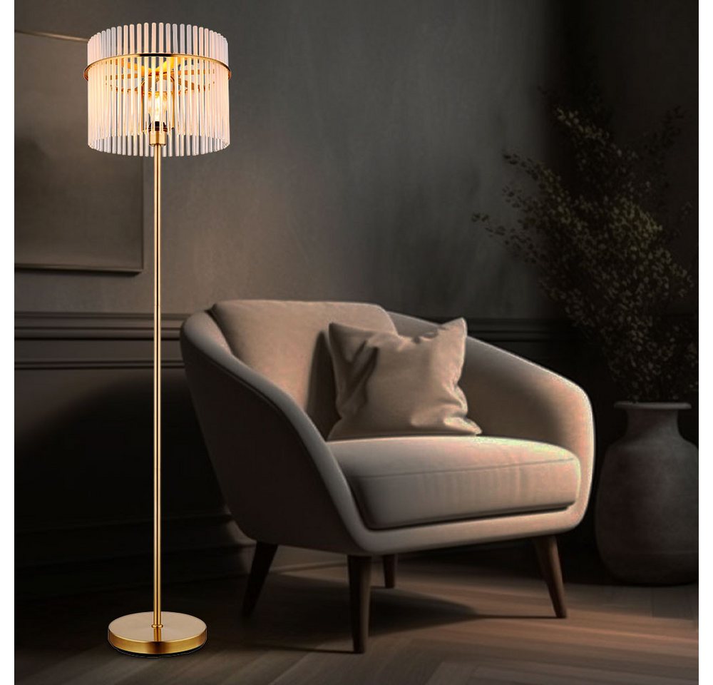 GLOBO LIGHTING LED Stehlampe, Leuchtmittel inklusive, Warmweiß, Stehleuchte Standlampe Glasstäbe gold klar opal LED Wohnzimmerleuchte