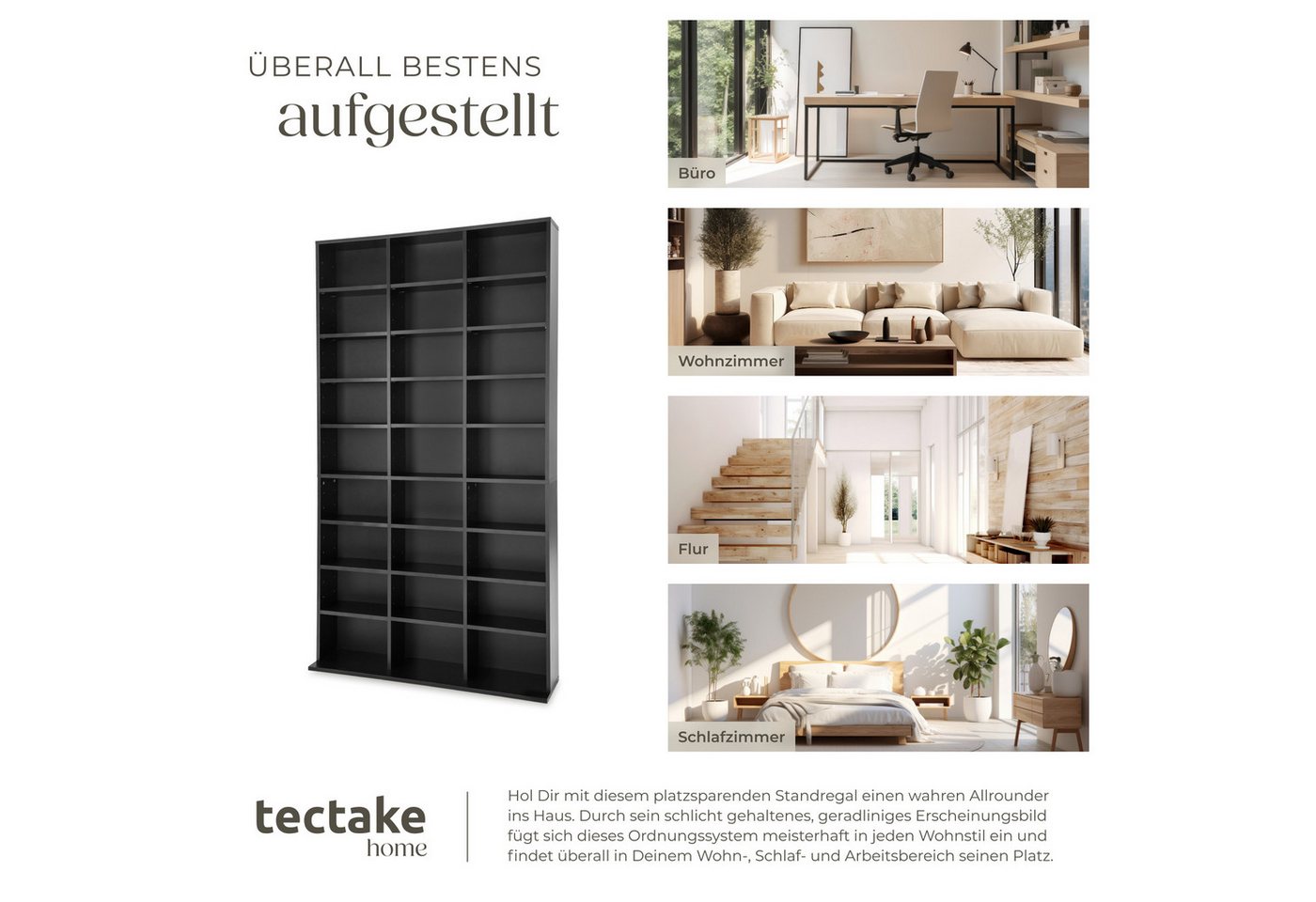 tectake CD-Regal Regal Christel mit 27 Fächern für Medien, dvd regal Christel 1-tlg., Stauraum für bis zu 1080 CDs