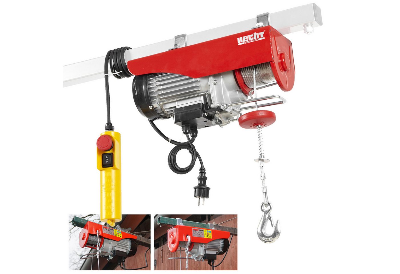 Hecht Seilwinde 125-250 kg Zugkraft, 450W, 3 mm Stahlseil, 4-8 m/min, 6-12m Hubhöhe, Not-Aus-Schalter, 1,5m Steuerkabel Bild 2