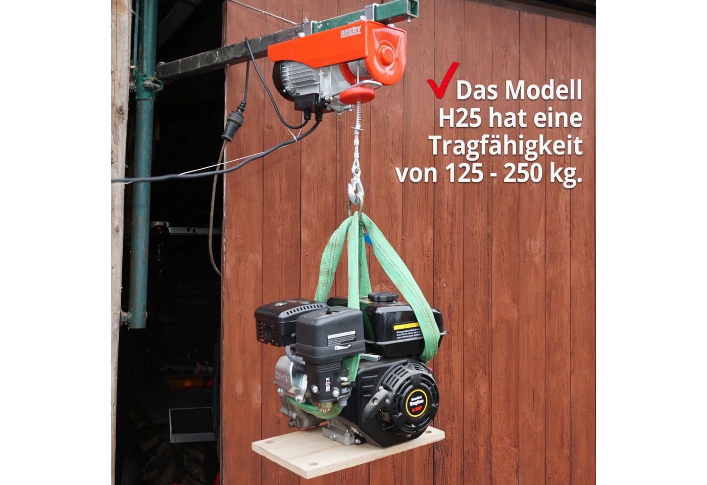 Hecht Seilwinde 125-250 kg Zugkraft, 450W, 3 mm Stahlseil, 4-8 m/min, 6-12m Hubhöhe, Not-Aus-Schalter, 1,5m Steuerkabel Bild 4