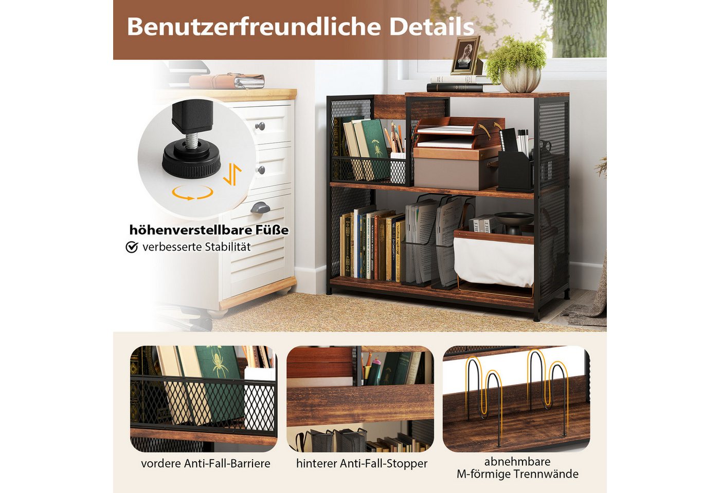 COSTWAY Bücherregal, Plattenspielerständer für 300 Alben, Metall Bild 3