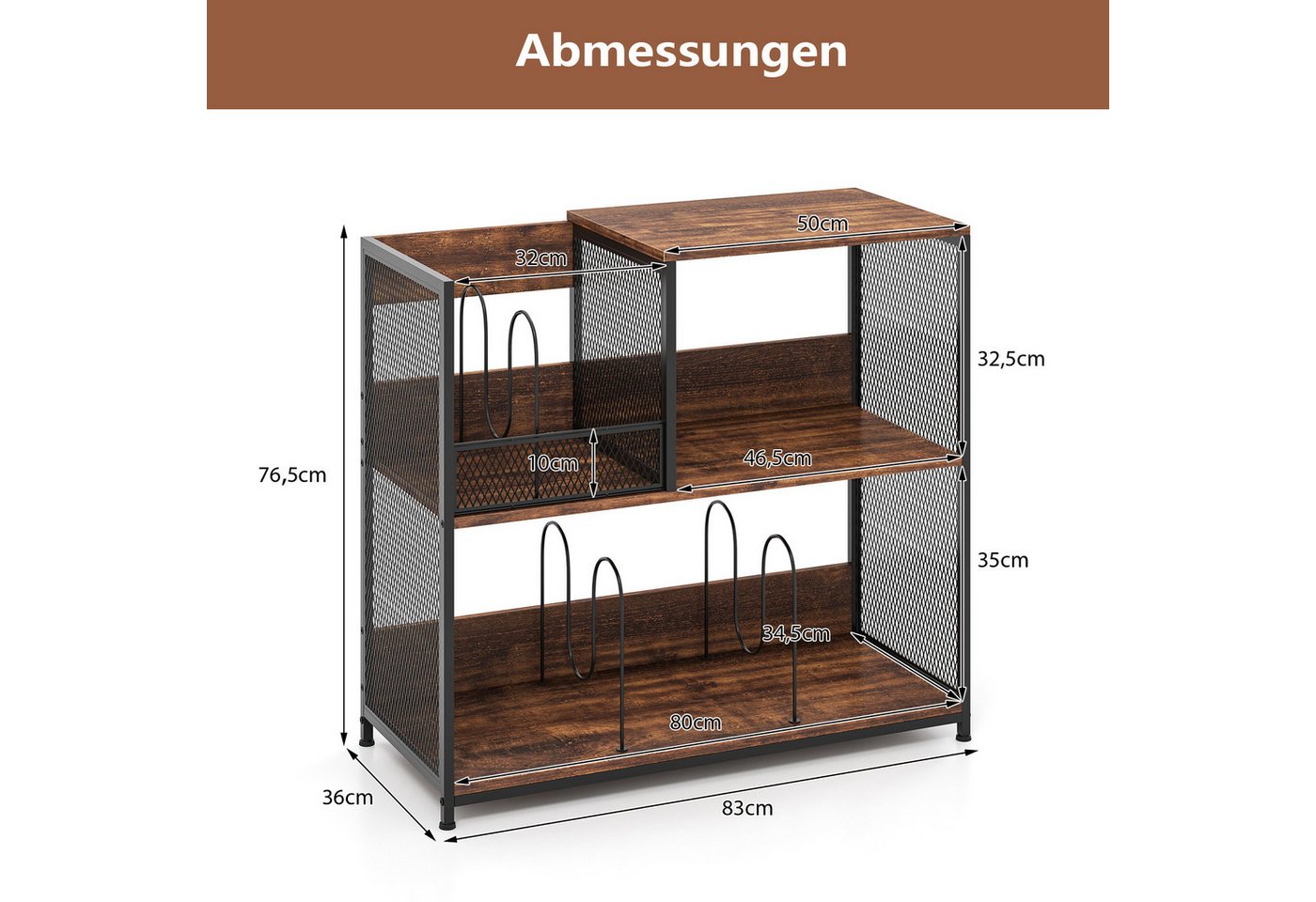COSTWAY Bücherregal, Plattenspielerständer für 300 Alben, Metall Bild 5
