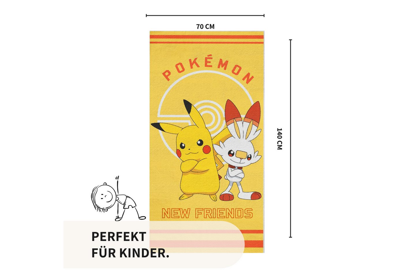 MTOnlinehandel Badetuch Pokemon gelb, Geschenkidee für Kinder, 70x140cm, Fanartikel, 100% Baumwolle (1-St), weich und saugfähig, Pikachu und Scorchic Bild 3