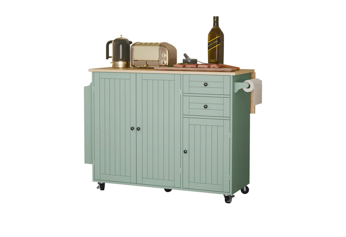 HOLTICO Küchenwagen mit Klappbarer Arbeitsplatte-Kücheninsel auf Rollen, Küchenschrank, (1 St), Bewegliche Kücheninsel auf Rollen, Anrichte für Esszimmer und Küche Bild 3