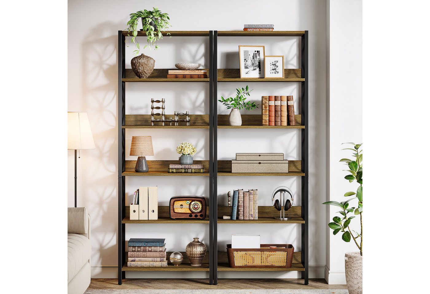 Tribesigns Bücherregal Regal mit 6 Ebenen, 180 cm, industrieller Metallrahmen