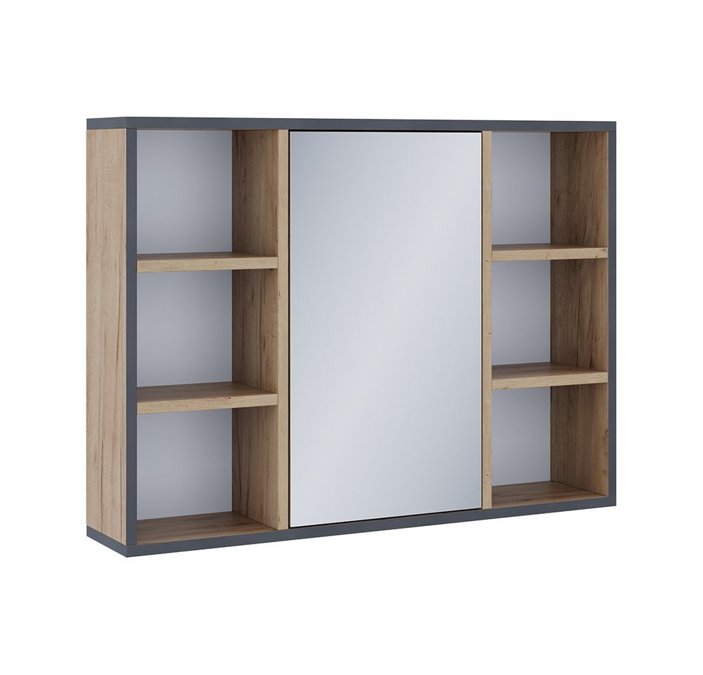 Vicco Badezimmerspiegelschrank Stephan, Goldkraft Eiche/Schwarz, 80 x 59.2 cm mit Regalböden und ... (1-St)