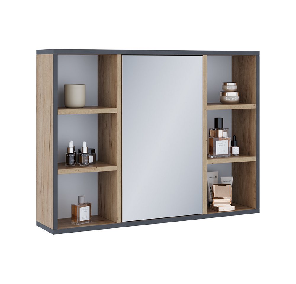 Vicco Badezimmerspiegelschrank Stephan, Goldkraft Eiche/Schwarz, 80 x 59.2 cm mit Regalböden und ... (1-St) Bild 4