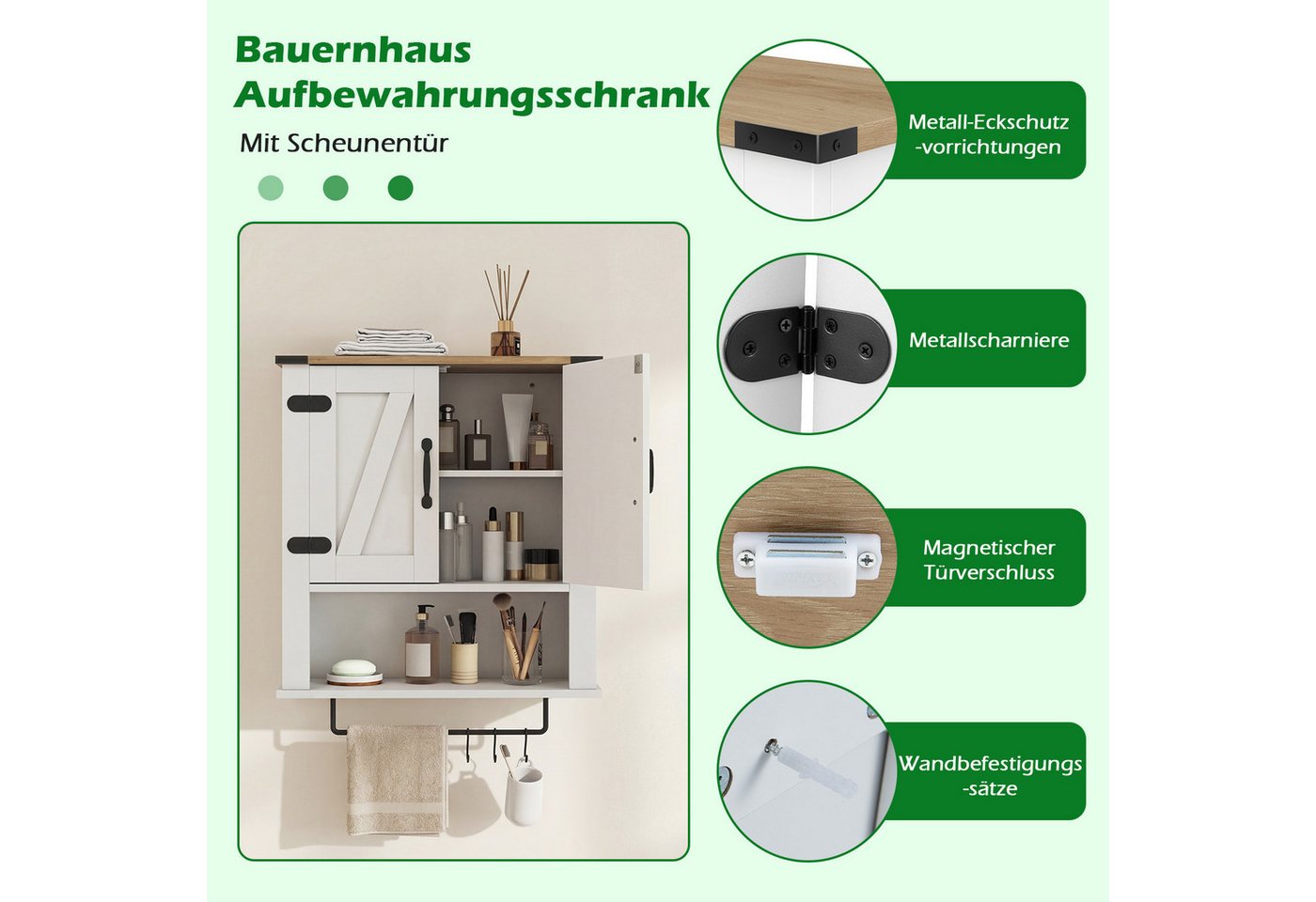 KOMFOTTEU Hängeschrank Badezimmerschrank Wandschrank mit Handtuchhalter & 3 Ablagen Bild 3