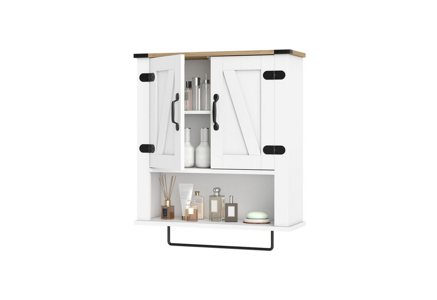 KOMFOTTEU Hängeschrank Badezimmerschrank Wandschrank mit Handtuchhalter & 3 Ablagen Bild 5