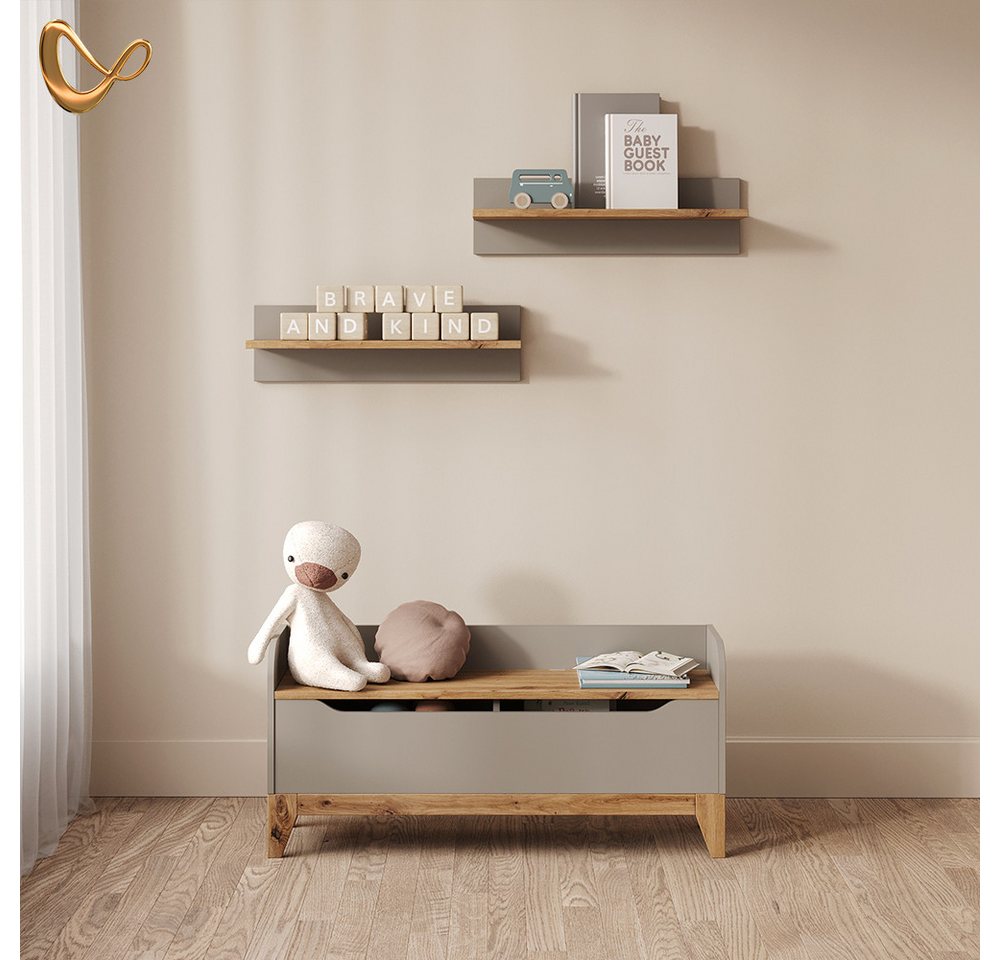 Livinity® Bücherregal Malia, Cashmere/Artisan/Artisan, 107.2 x 50 cm mit Sitzbank, 1-tlg.