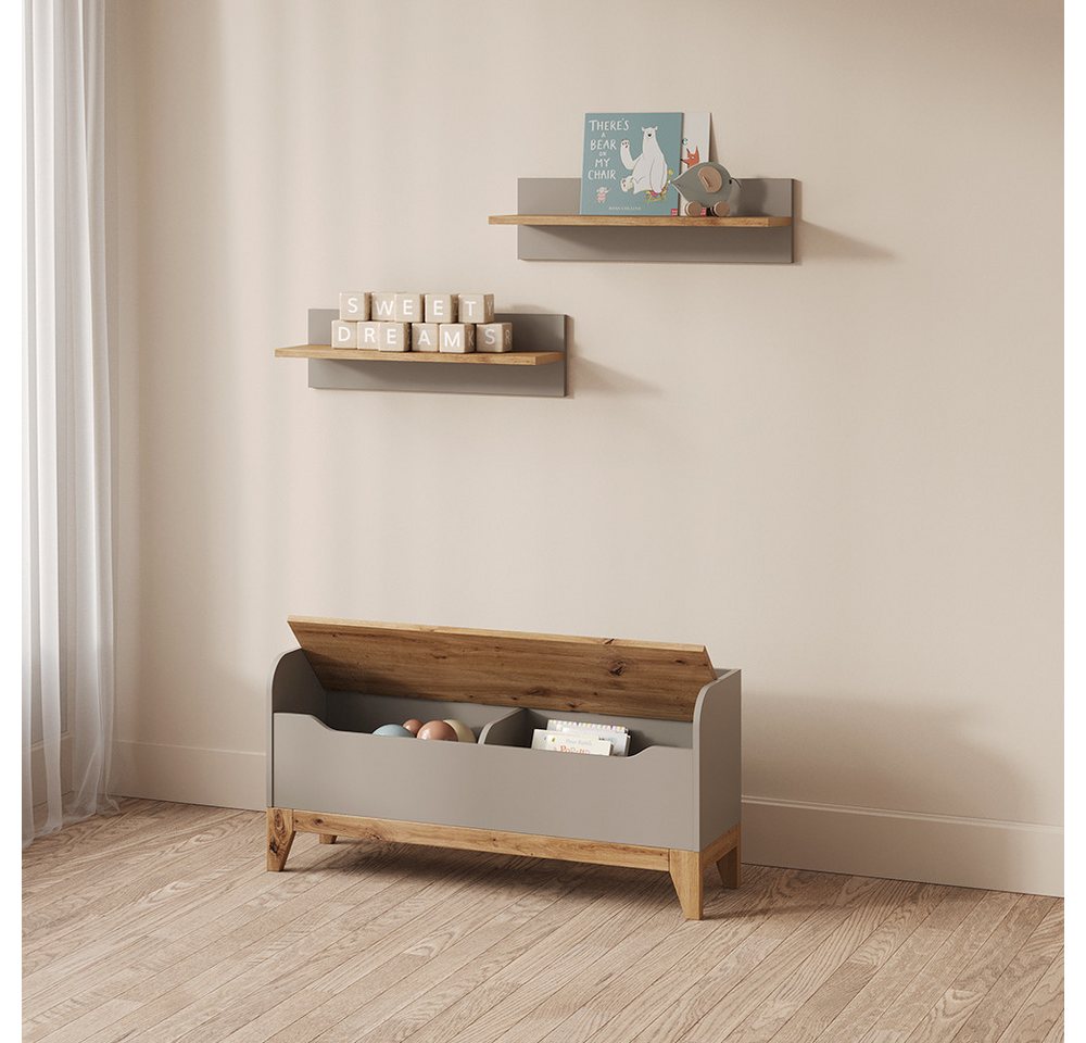 Livinity® Bücherregal Malia, Cashmere/Artisan/Artisan, 107.2 x 50 cm mit Sitzbank, 1-tlg. Bild 5