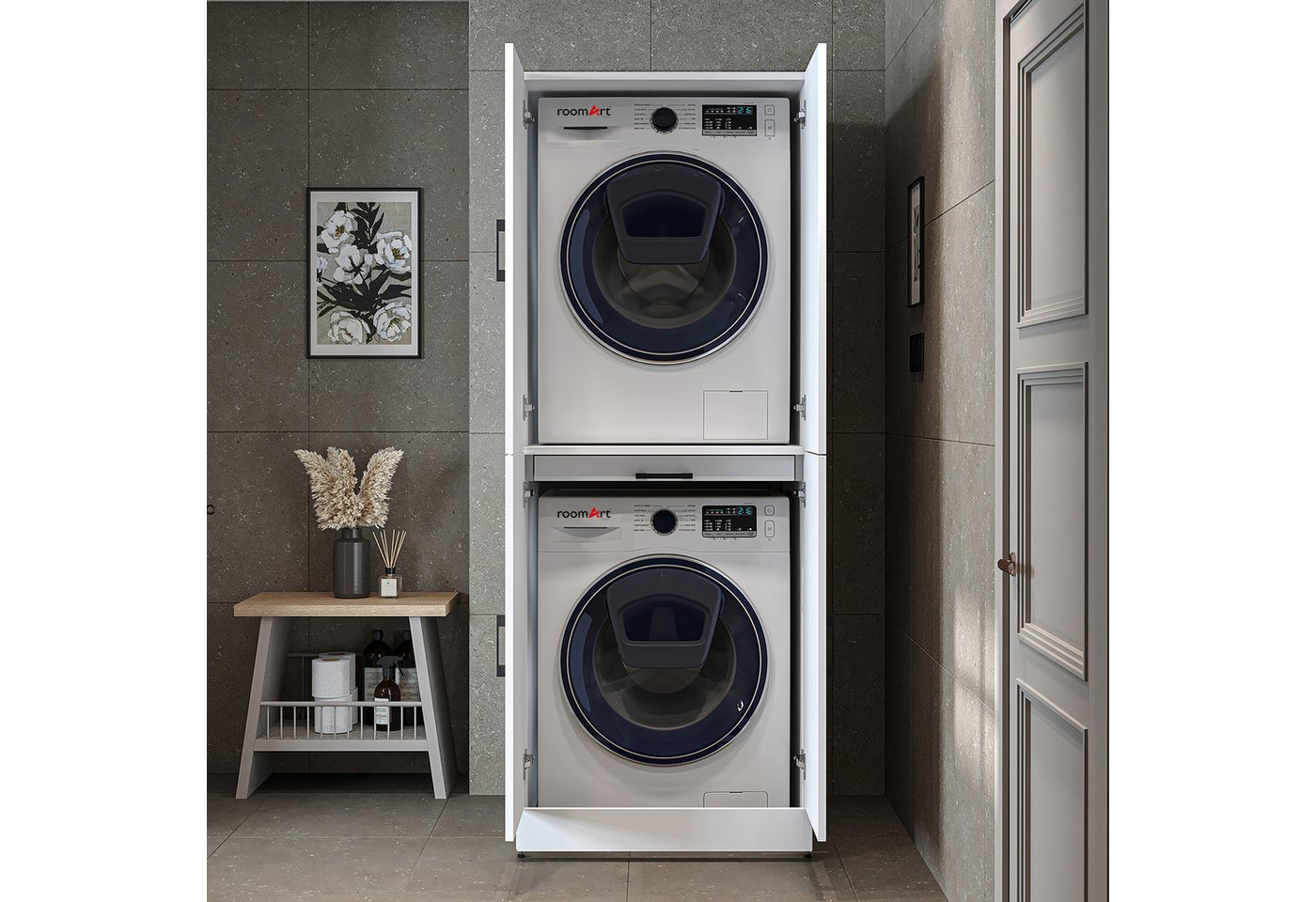 Roomart Waschmaschinenumbauschrank DORA Waschmaschinenschrank 70 cm, Soft-Close, 130 kg, in 4 Farben (Waschmaschinenschrank DORA für Trockner & Waschmaschine in 5 Farben) Soft-Close, Vollauszug, 130 kg, 2 Größen, 5 Farben, Wandbefestigung Bild 2