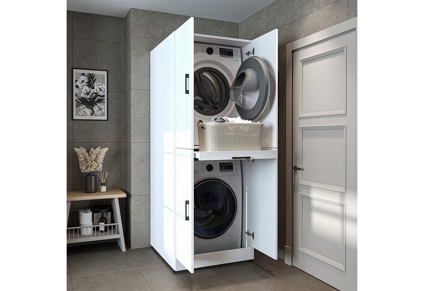 Roomart Waschmaschinenumbauschrank DORA Waschmaschinenschrank 70 cm, Soft-Close, 130 kg, in 4 Farben (Waschmaschinenschrank DORA für Trockner & Waschmaschine in 5 Farben) Soft-Close, Vollauszug, 130 kg, 2 Größen, 5 Farben, Wandbefestigung Bild 5