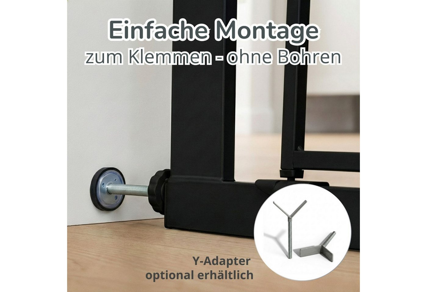 Bronea Treppenschutzgitter Babygitter Tür ohne bohren BALU Tür- & Treppenschutzgitter schwarz (75–82 cm verlängerbar bis 165 cm, SAFETY-LOCK Rot/Grün, ANTI-STOLPER-RAMPE, AUTO-CLOSE Türschutzgitter), Entwickelt, Geprüft & Zertifiziert in Deutschland EN1930:2012-02