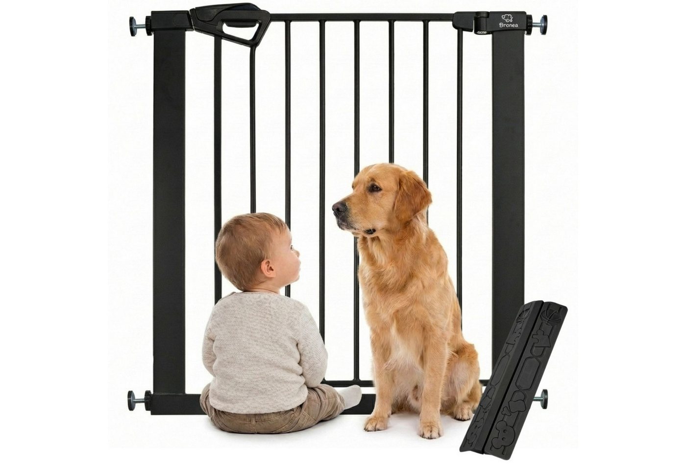 Bronea Treppenschutzgitter Babygitter Tür ohne bohren BALU Tür- & Treppenschutzgitter schwarz (75–82 cm verlängerbar bis 165 cm, SAFETY-LOCK Rot/Grün, ANTI-STOLPER-RAMPE, AUTO-CLOSE Türschutzgitter), Entwickelt, Geprüft & Zertifiziert in Deutschland EN1930:2012-02 Bild 3