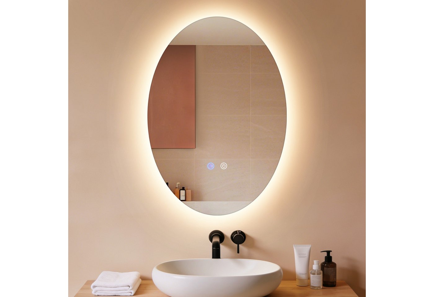 Nettlife Badspiegel Oval Beleuchtung Badezimmerspiegel Touchschalter Entfogger-Funktion, dimmbar von 3000K bis 6500K Bild 5