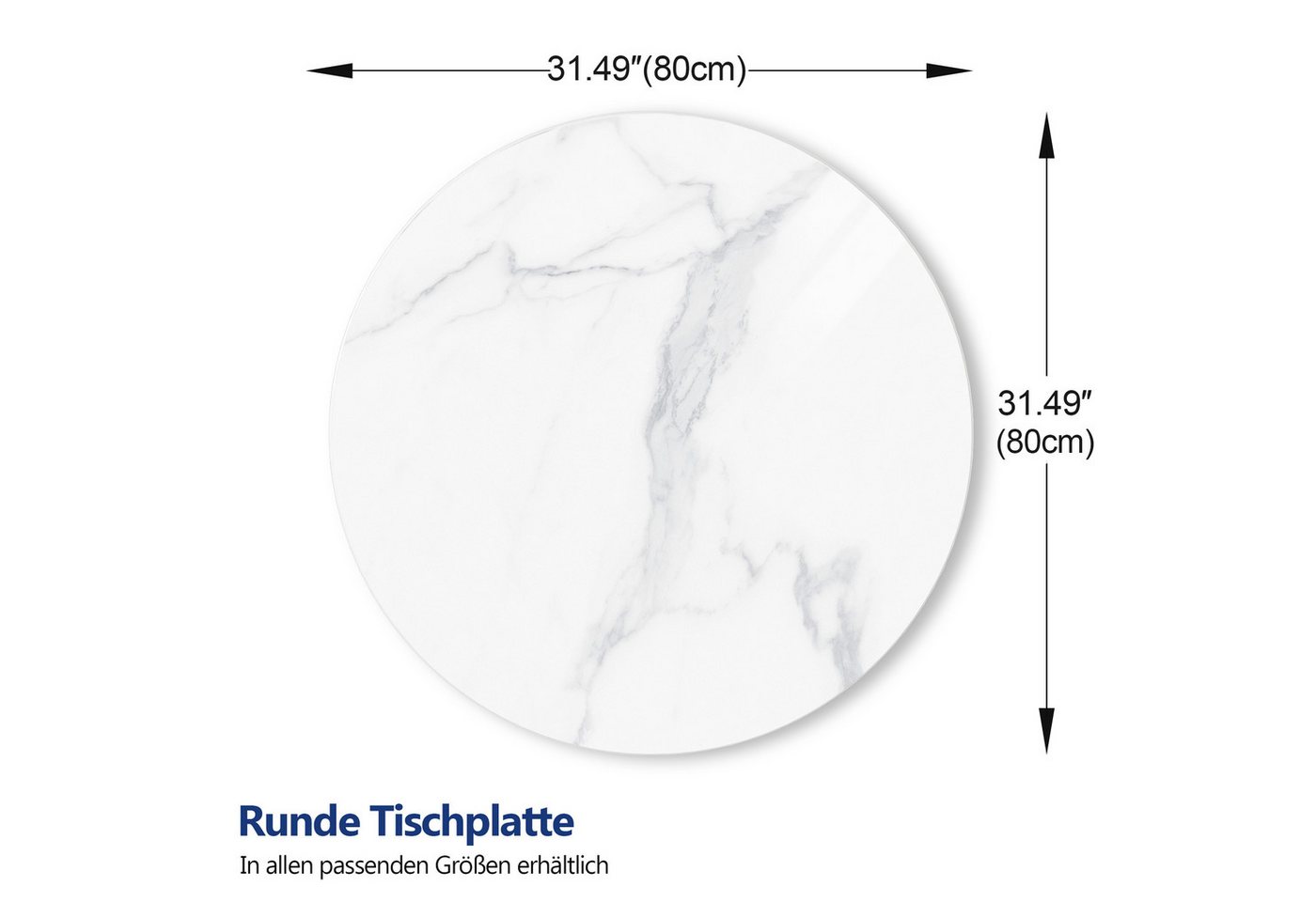 ZL ZELing Tischplatte aus weißem gesintertem Stein – Ganzjährig nutzbar für innen & außen (1 St), Für Ess-, Kaffee- und Beistelltische, Rund, Durchmesser 80 cm