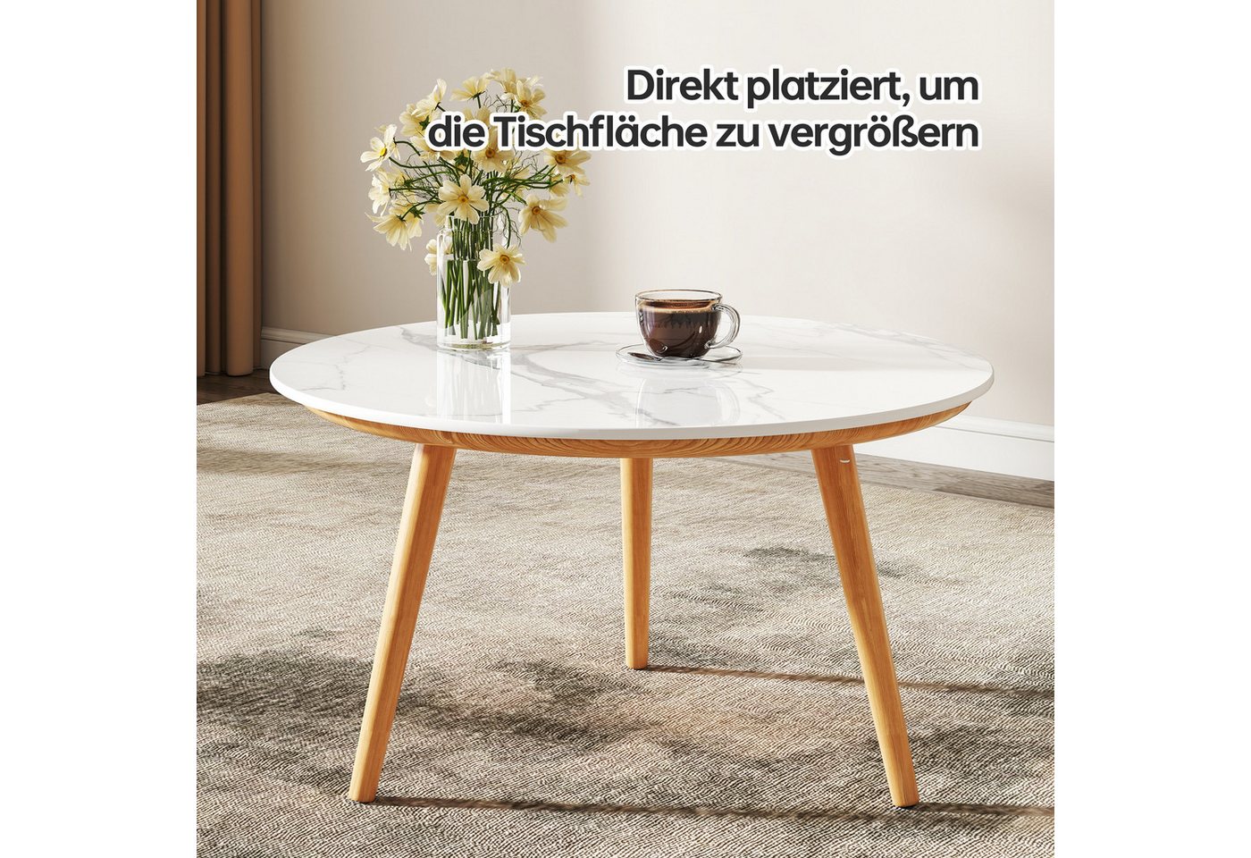ZL ZELing Tischplatte aus weißem gesintertem Stein – Ganzjährig nutzbar für innen & außen (1 St), Für Ess-, Kaffee- und Beistelltische, Rund, Durchmesser 80 cm Bild 2