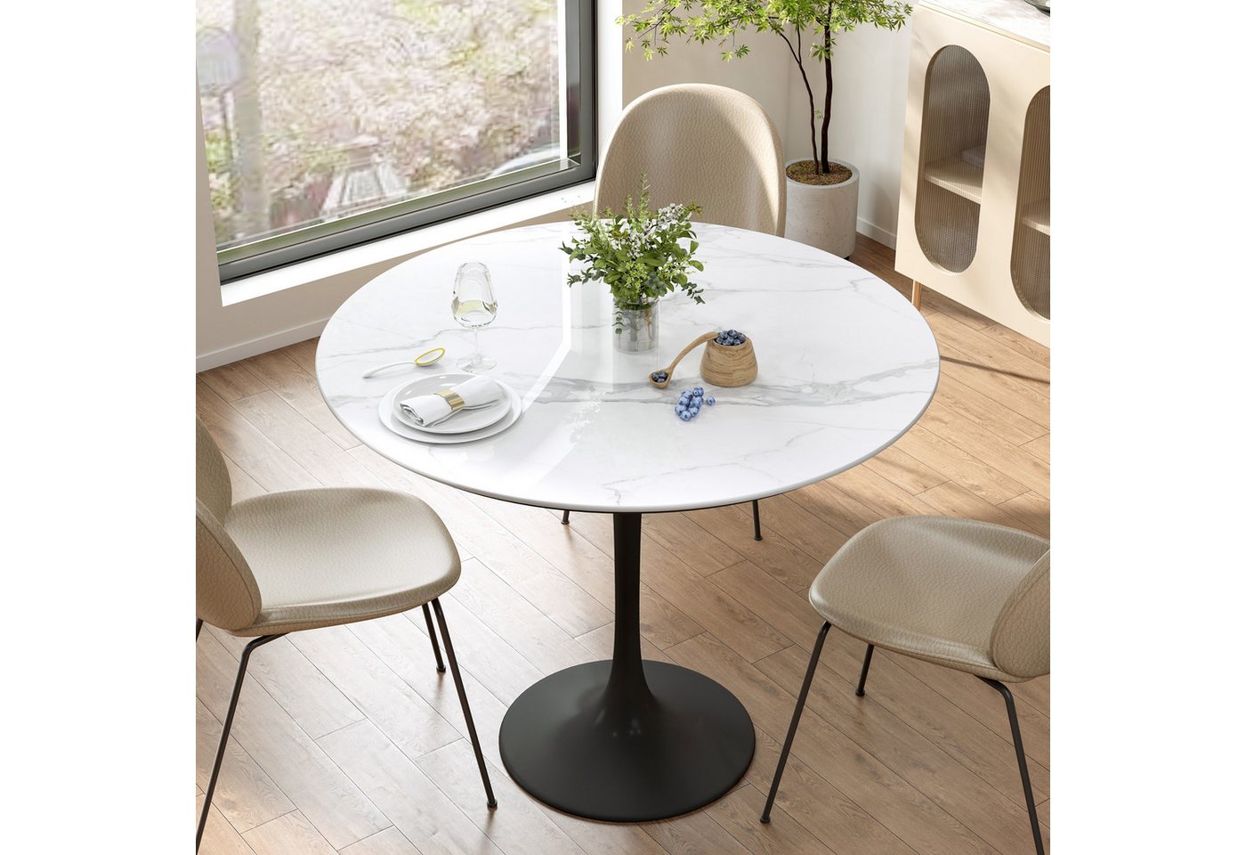 ZL ZELing Tischplatte aus weißem gesintertem Stein – Ganzjährig nutzbar für innen & außen (1 St), Für Ess-, Kaffee- und Beistelltische, Rund, Durchmesser 80 cm Bild 4