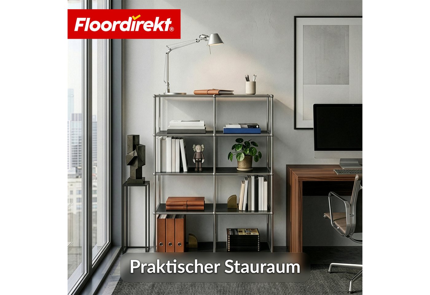 Floordirekt Bücherregal Standregal Concept Epure MK-015 Raumteiler, verchromtes Metallgestell, höhenverstellbare Kunststofffüße, 5 Ablagen, B78×T40×H118 cm Bild 5