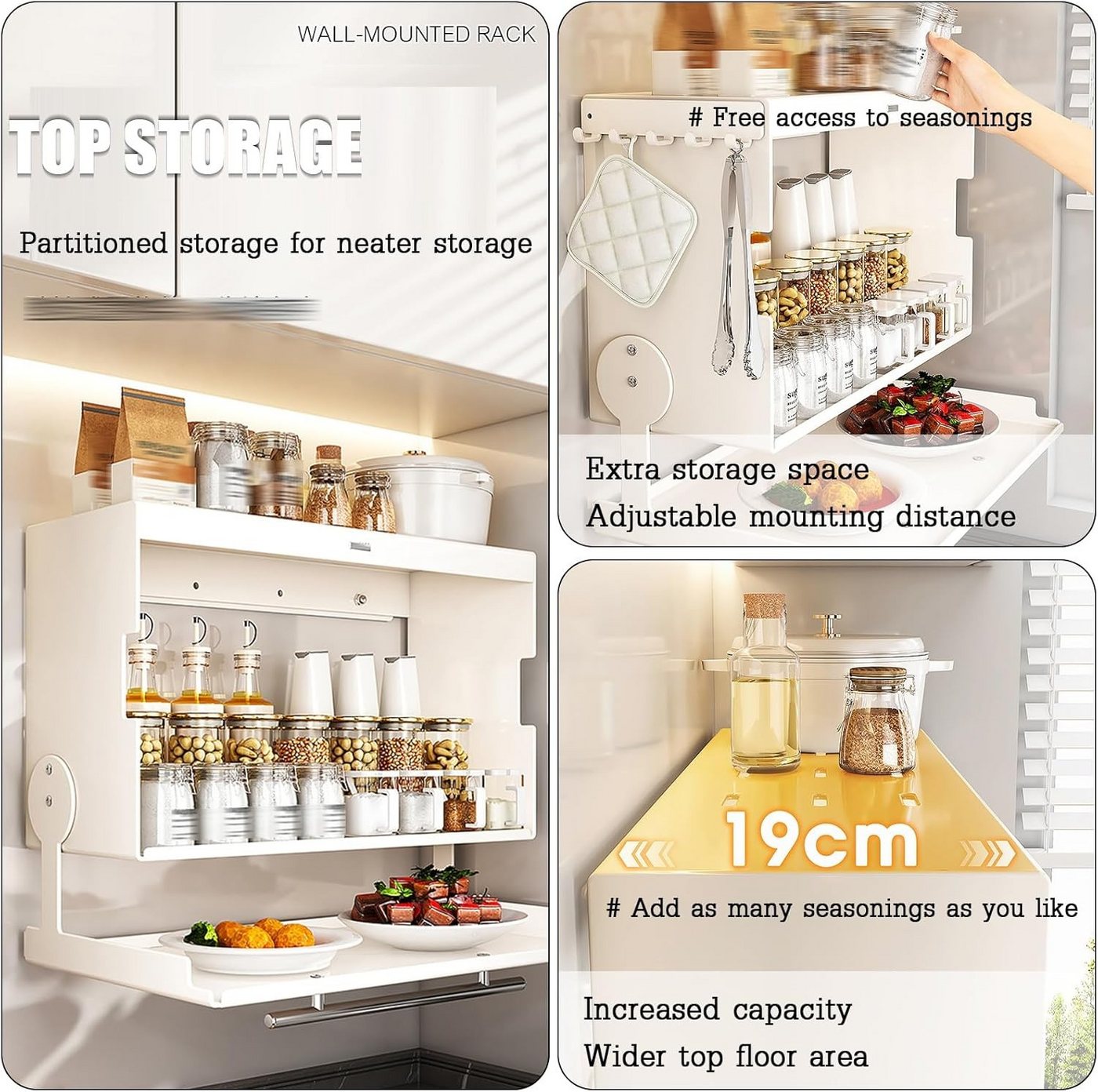 BlingBin Küchenregal Wandschrank Organizer mit Klapptür, Metall-Hängeschrank - 40x19x29cm, 1er Set, Tragfähigkeit: 25 kg, Flip-Top-Design für Besteck, Geschirr & Utensilien 1-tlg., Küchen-Gewürzregal für Speisekammer, Essbereich & Küchen, Weiß