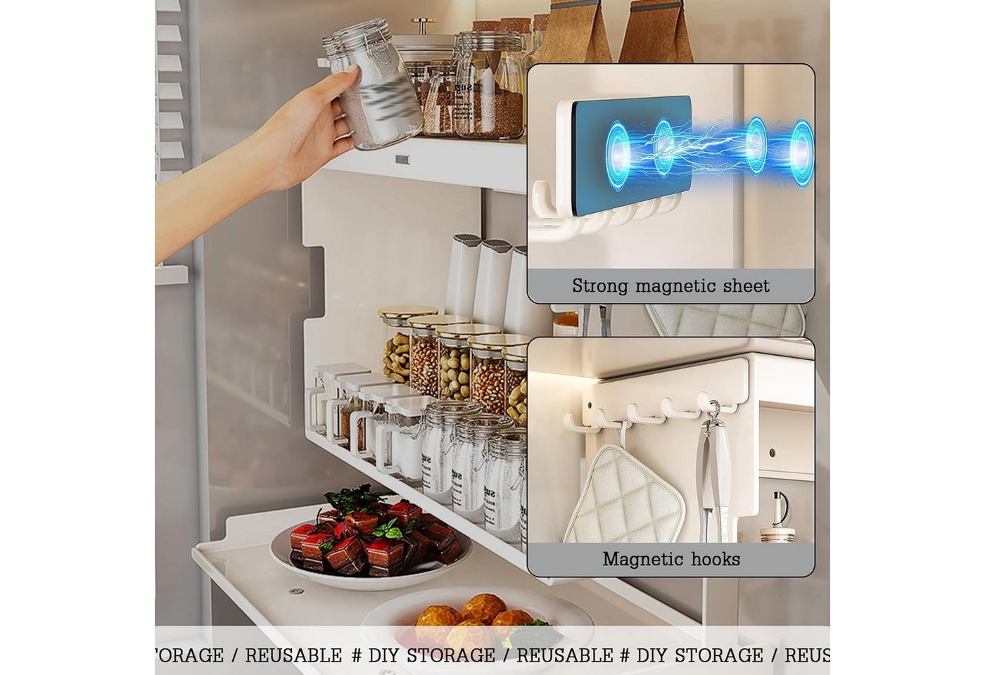 BlingBin Küchenregal Wandschrank Organizer mit Klapptür, Metall-Hängeschrank - 40x19x29cm, 1er Set, Tragfähigkeit: 25 kg, Flip-Top-Design für Besteck, Geschirr & Utensilien 1-tlg., Küchen-Gewürzregal für Speisekammer, Essbereich & Küchen, Weiß Bild 3