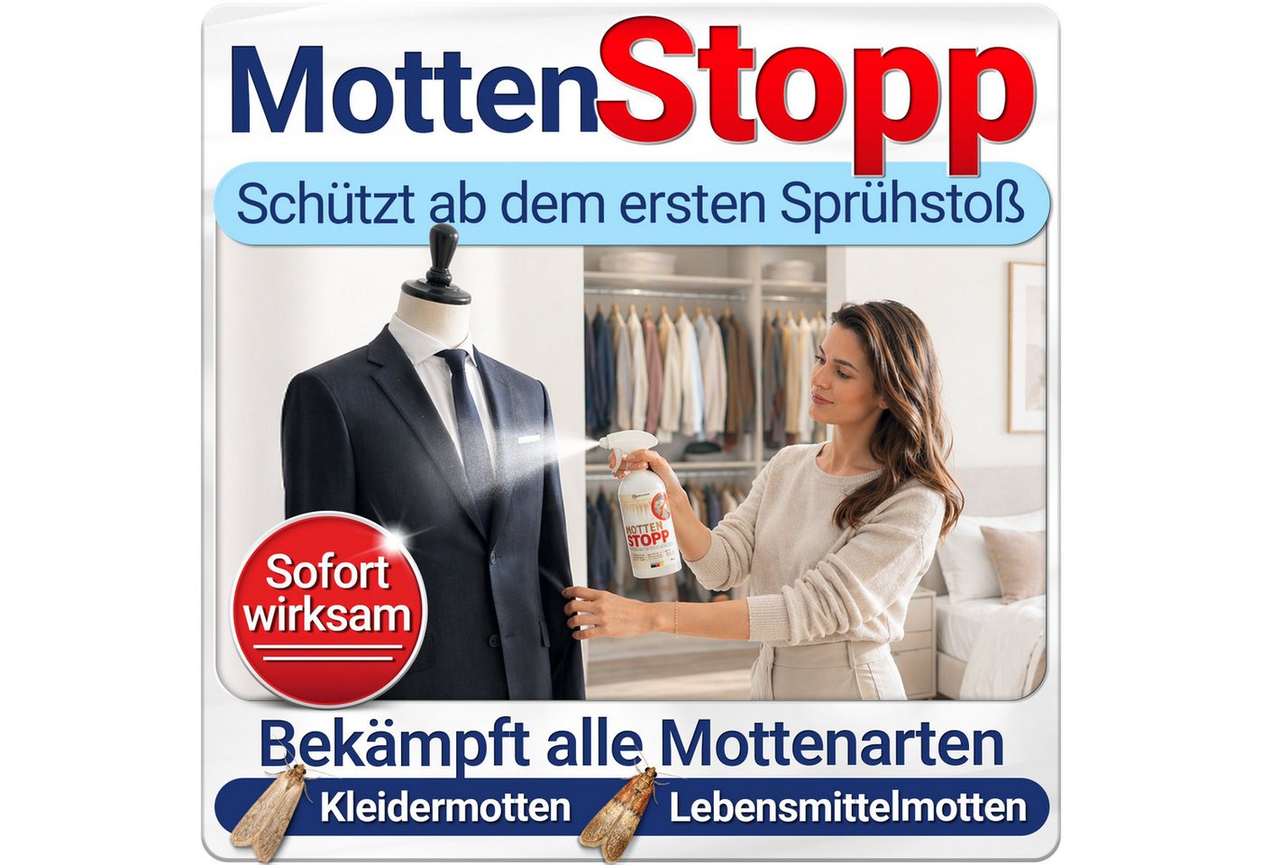 HEIMWERT Insektenspray Mottenschutz Motten Stopp 500 ml, 500 ml, Kleidermotten bekämpfen Mottenspray Lebensmittelmotten Bild 2