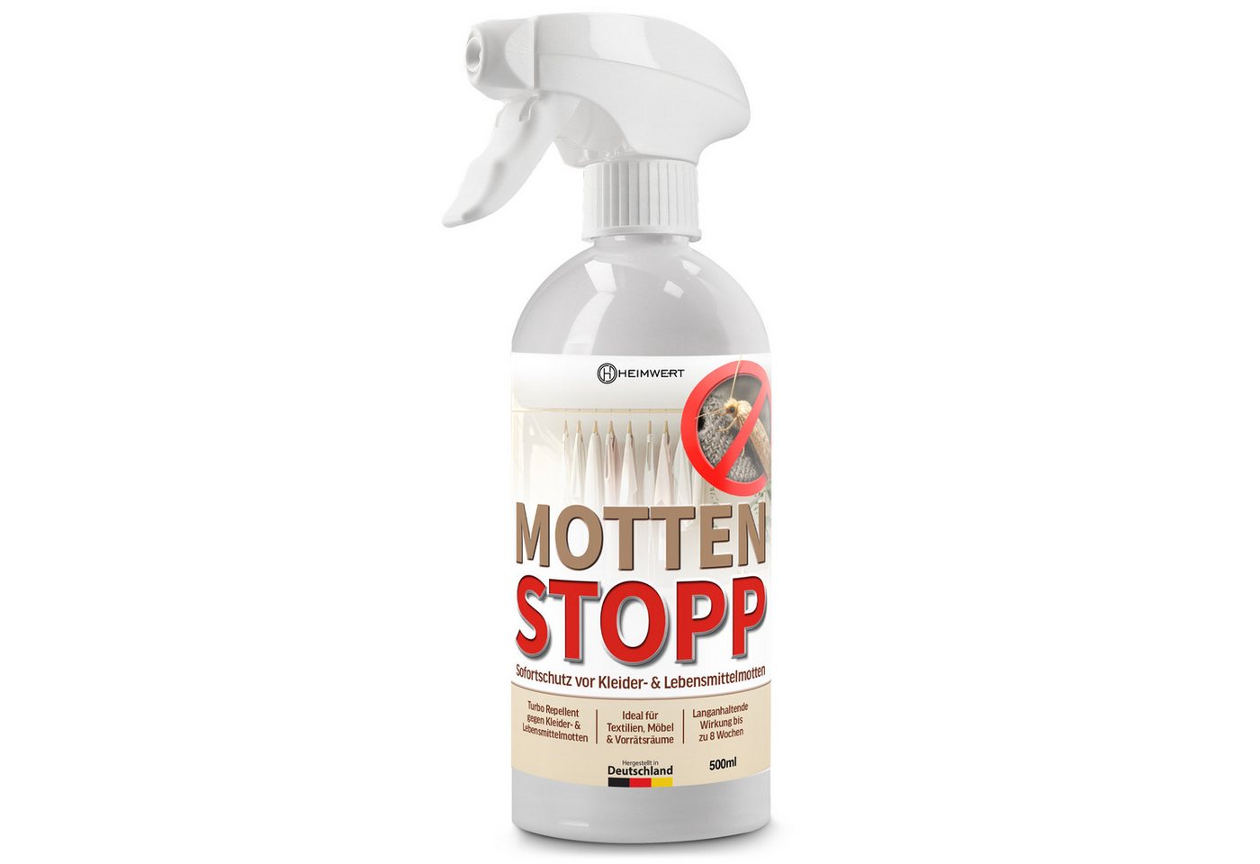 HEIMWERT Insektenspray Mottenschutz Motten Stopp 500 ml, 500 ml, Kleidermotten bekämpfen Mottenspray Lebensmittelmotten Bild 3