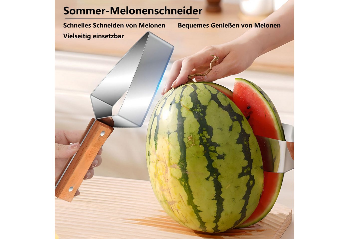 FOUORTUNATE-BEE Obstschneider Edelstahl Wassermelonen-Schneider für Sommerfrüchte, (multifunktionaler Obstschneider für Wassermelone und Honigmelone) Bild 2