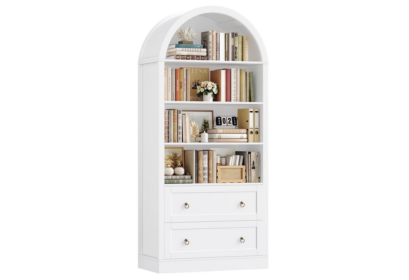 Homfa Bücherregal gewölbter Bücherschrank mit 2 Schubladen, Standregal mit 8 offenen Fächern Büroregal Holz 177x79,5x36cm Bild 2