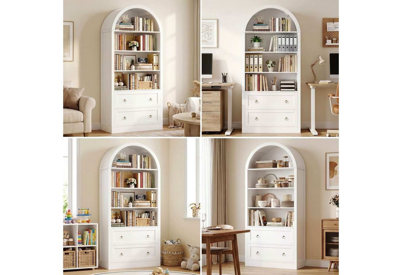 Homfa Bücherregal gewölbter Bücherschrank mit 2 Schubladen, Standregal mit 8 offenen Fächern Büroregal Holz 177x79,5x36cm Bild 3