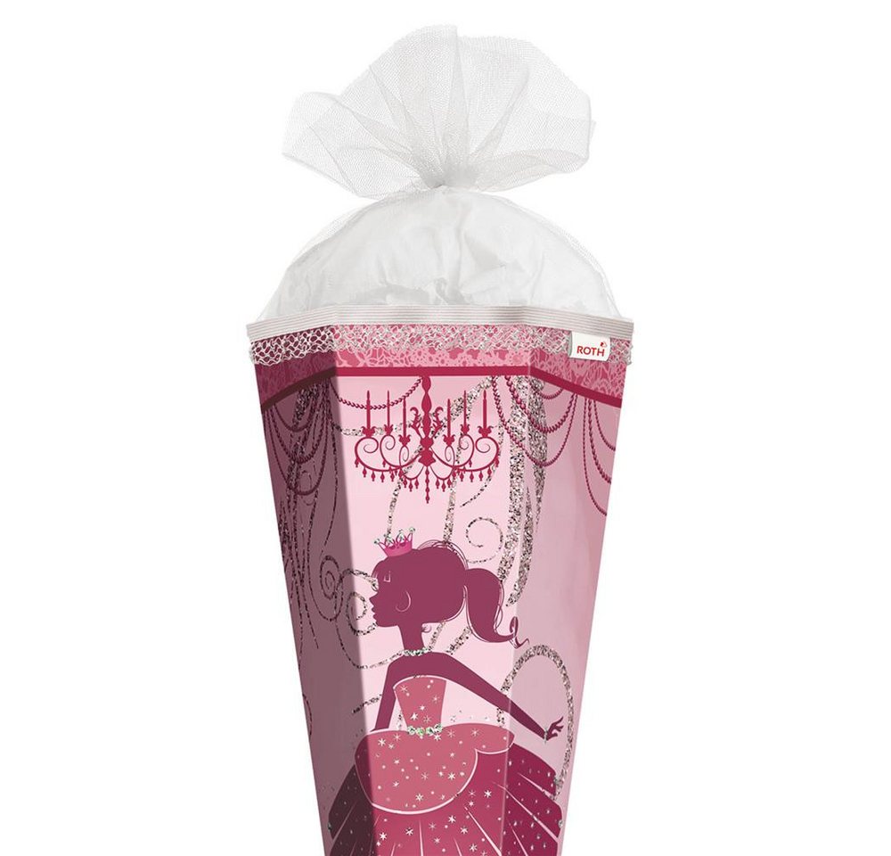 Roth Schultüte Ballerina, 85 cm mit Glitter, eckig, Tüllverschluss, Roth-Spitze, Rüschenborte
